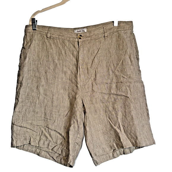 Madda Fella Key West Men's 100% Linen Shorts Brown Chino Slash Pockets Size 38 - Picture 1 of 14